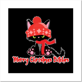 Merry Chrismas Bitches Cranky Cat Posters and Art